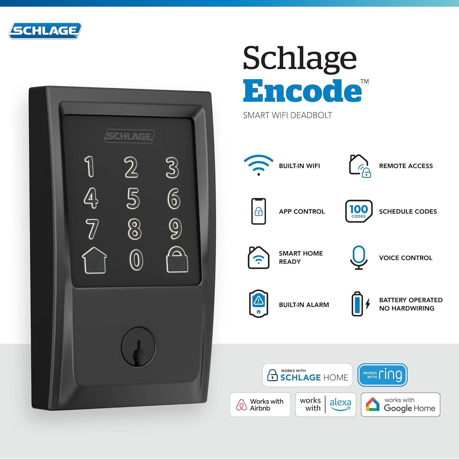 Schlage Encode Smart Wi-Fi Deadbolt Lock with Touchscreen Keypad